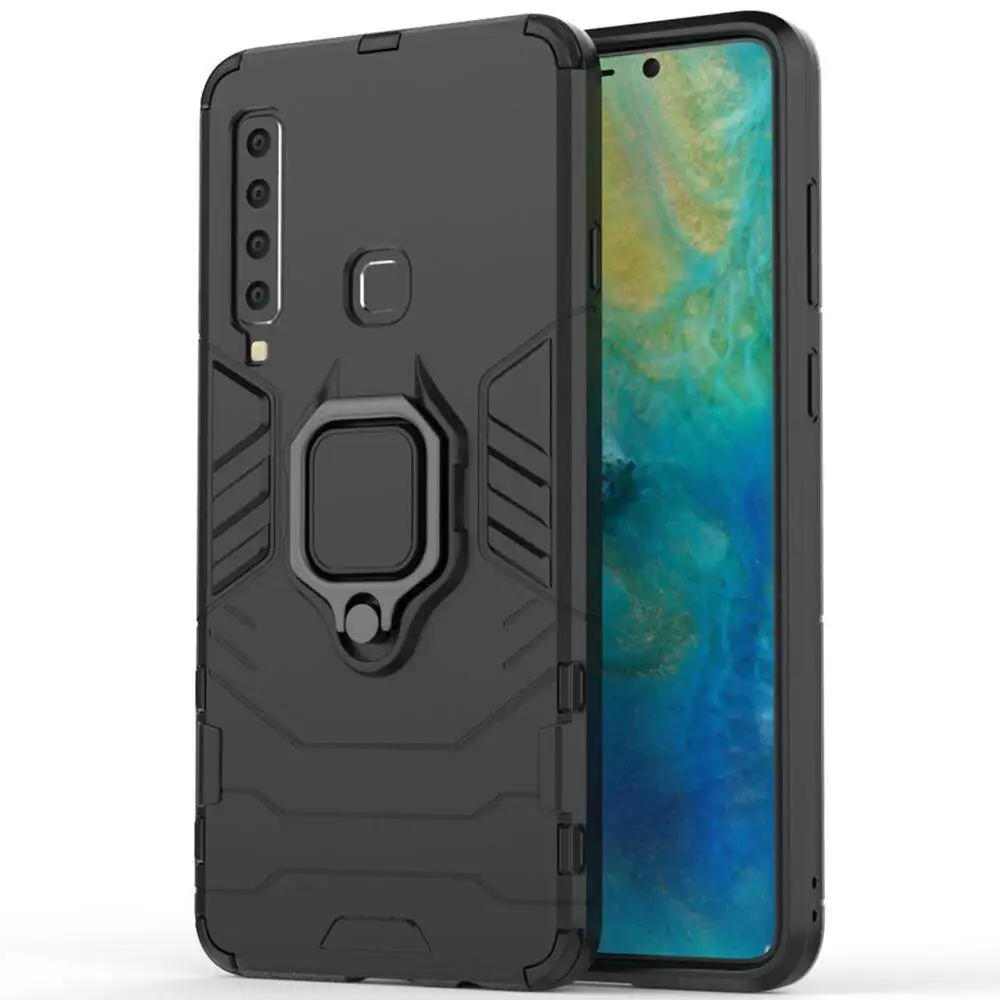 For Samung Galaxy A9 2018 Phone Case, Silicone TPU and Hard PC Cover Luxury Armor Shockproof Metal Ring Holder Casing