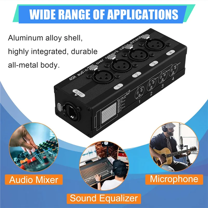 

(Limited Offer) 1 Pair 4 Channel XLR/DMX Audio RJ45 Ethernet Extender XLR Extender Transceiver For Live Stage, Audio Recording S
