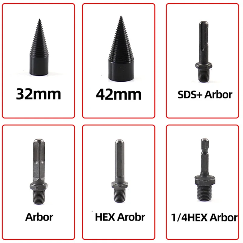 

A04G-6 Pieces Of Wood-Splitting Drill And Wood-Splitting Device Set Black 32/42Mm Steel With Split Woodworking Tools