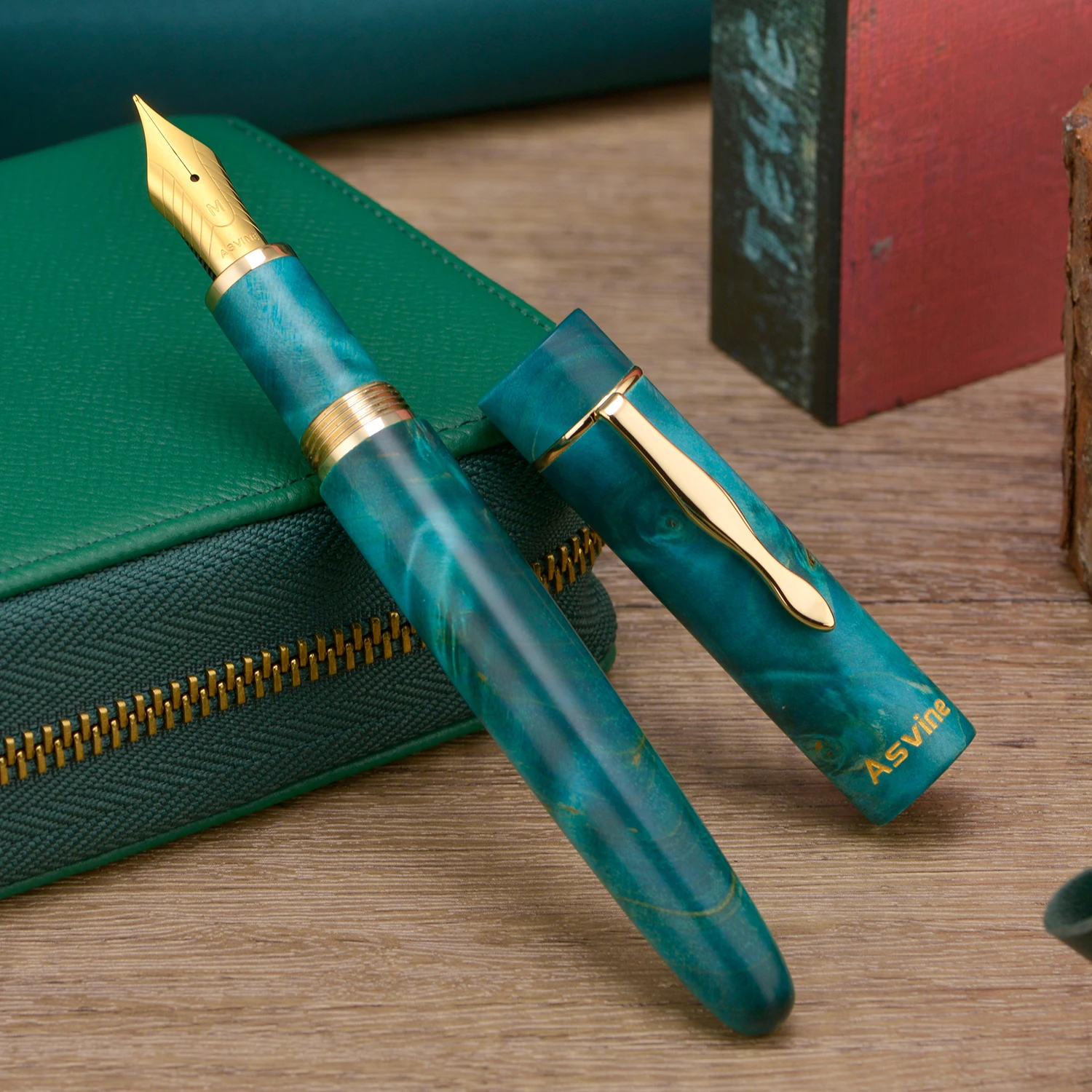 Asvine C2000 قلم حبر خشبي ثابت رقم 8 EF/F/M/Stub 1.1 بنك الاستثمار القومي، قلم كتابة كبير الحجم مصنوع يدويًا باللون الأخضر #2
