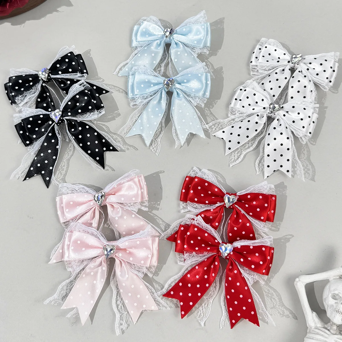 36PCs Polka Dot Satin Hair Clips for Girls Vintage Ribbon Bow Barrettes Lace Embroidery Bow Hairpins Women's Hair Accessories