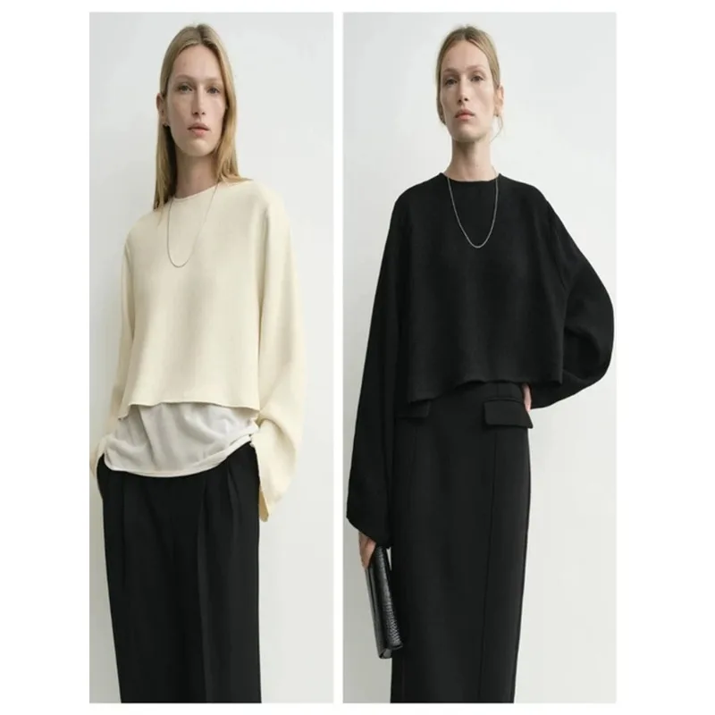 

Minimalist Style Design, Round Neck, Loose Fit, Slimming and Versatile Vinegar Long Sleeved Top, 2025 Autumn Nordic Niche