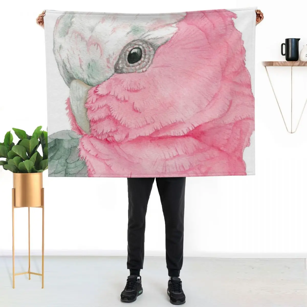 

Watercolor Galah pink cockatoo watercolor portrait Throw Blanket Anti Shedding Soft Fuzzy Blanket for Home