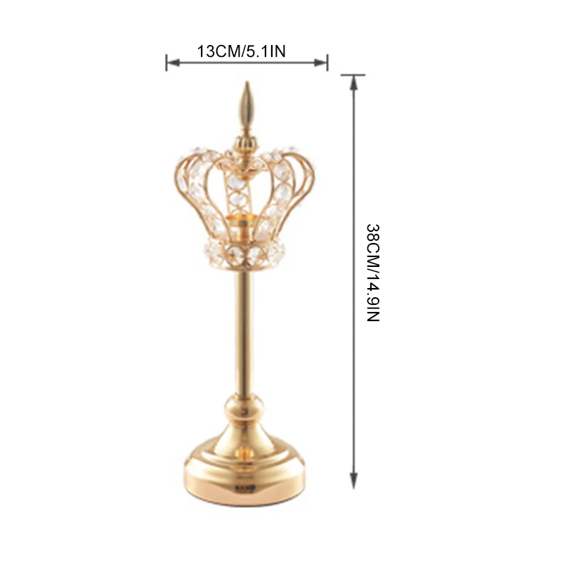 Creative Crown Crystal Candlestick Wrought Iron Candle Holder Ornament For Home Hotel Bar Decoration