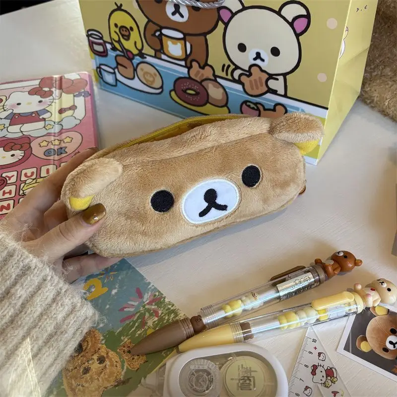 Kawaii Cute Rilakkuma Cartoon Pencil Cases For Kids Girls Cartoon Bear Pencil Pouch Pen Bag School Stationeries Gifts