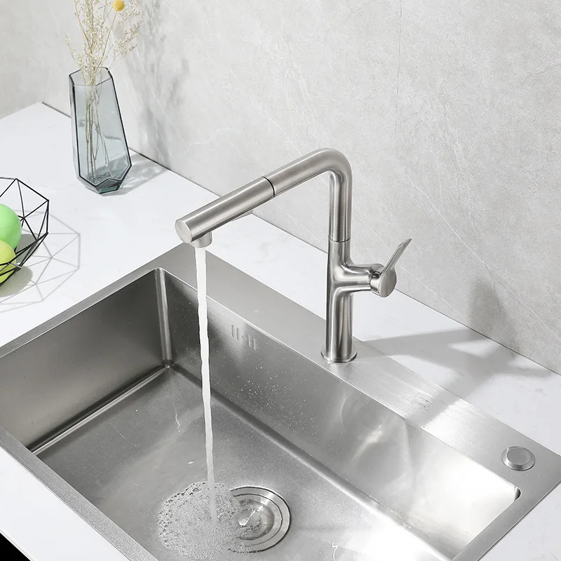 

304 Stainless Steel Kitchen Pull Out Faucet 360 Rotation Cold And Hot Water Mixer Tap Single Hole Handle Kitchen Sink Tap