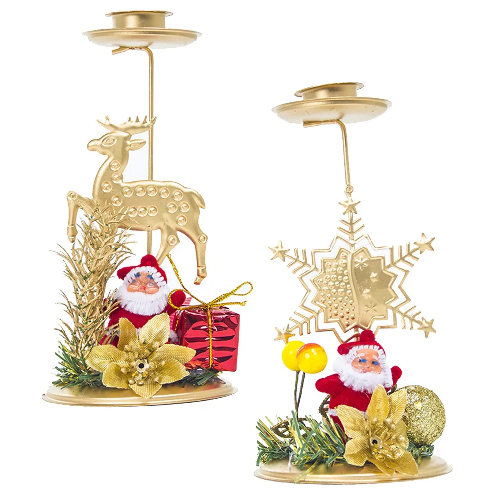 2Pcs Christmas Holder Snowflake Elk Pattern Festive Atmosphere Cartoon Style Xmas Home Decor Table Ornament