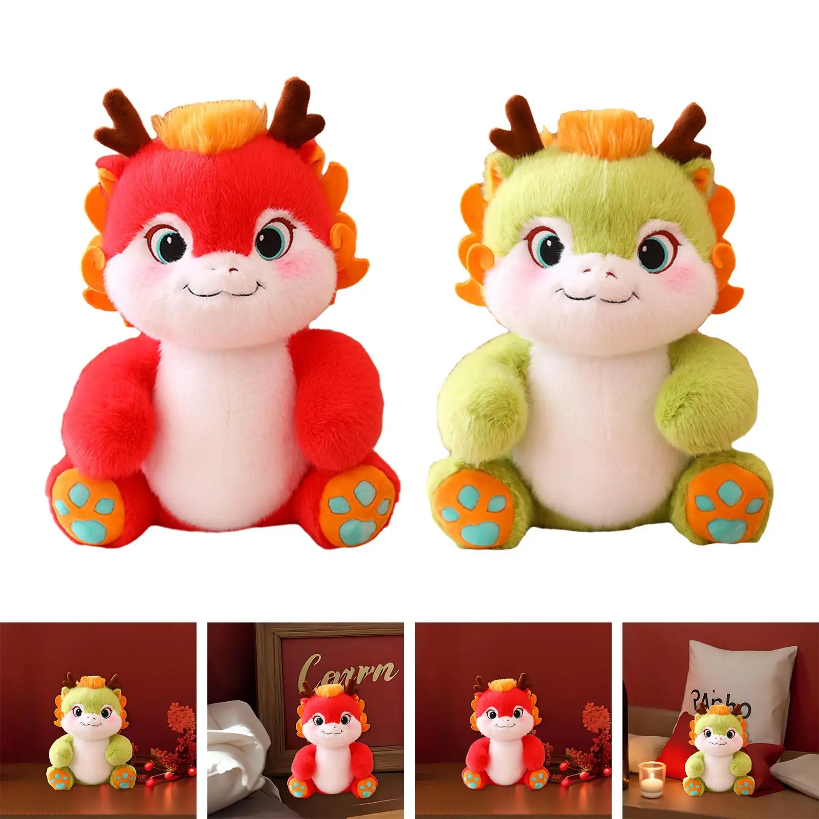 Dragon Plush Toy Spring Decor Lovely 2024 Dragon Year Mascots Doll Animal Plush Doll Toy for Home Party Bedroom Desktop Holiday