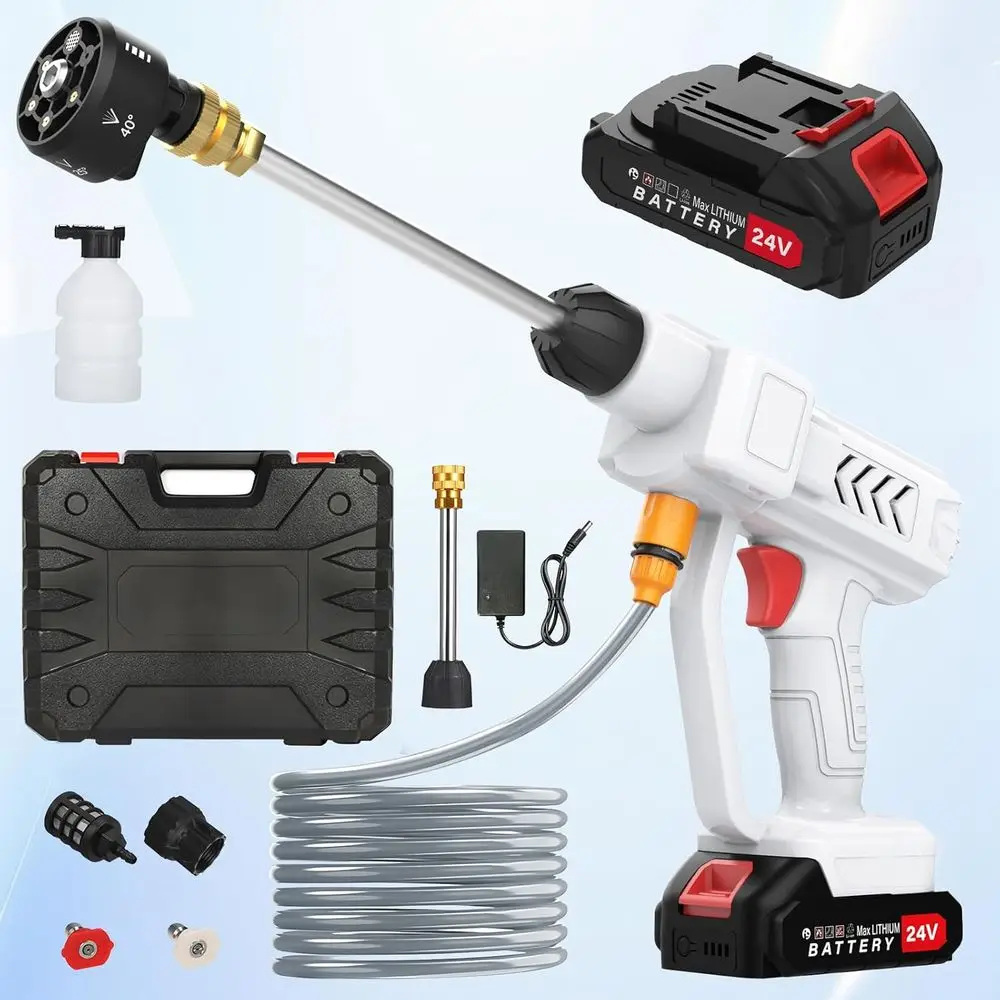 

Portable Battery Powered Washer, 6-in-1 Nozzle, Handheld or Car Floor Patio Cleaning