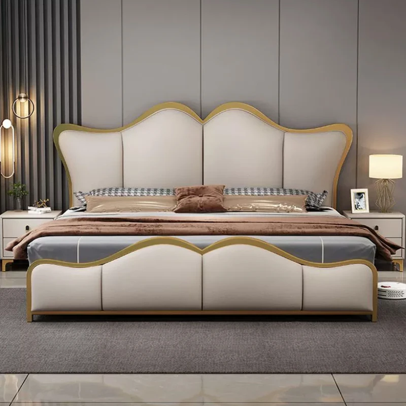 

King Size Kids Double Bed High End Aesthetic Nordic Double Bed Luxury Bedding European Cama Matrimonial Bedroom Furniture