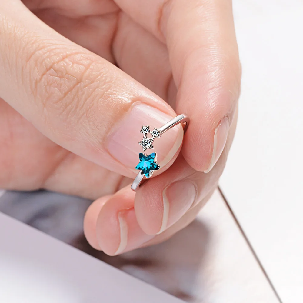

PANJBJ 925 Sterling Silve Star Ring for Women Gift Zircon Crystal Versatile Jewelry Dropshipping