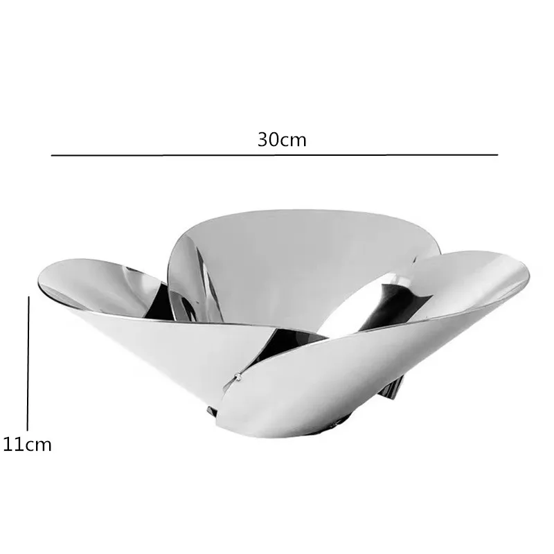 Spiegel roestvrijstalen fruitbak, geometrische opgerolde rand onregelmatig servies, eettafel opbergbak, decoratieve ornamenten