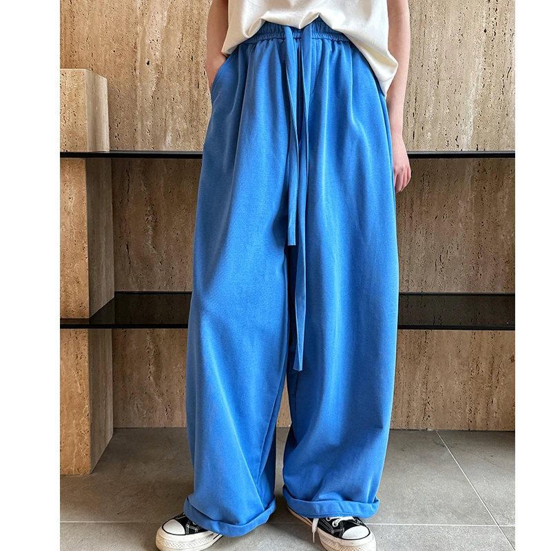 

2025 New Women Spring Fashion Big Wide Leg Pants High Waist Long Stright Blue Pants Fashion Thick Clothes Pants Female Trousers