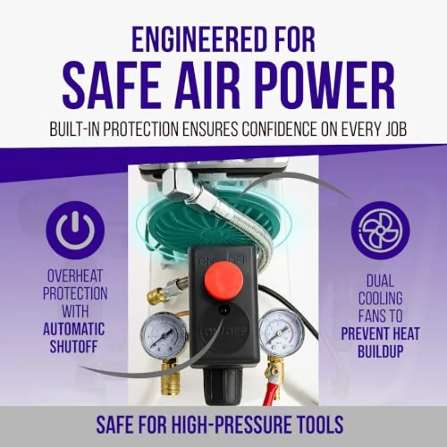 ضاغط هواء كهربائي 120 فولت منفاخ لإطارات السيارة مع خزان لتفصيل إصلاح السيارات رذاذ اللوحة الخشبية تسمير 6.3 جالون O #5