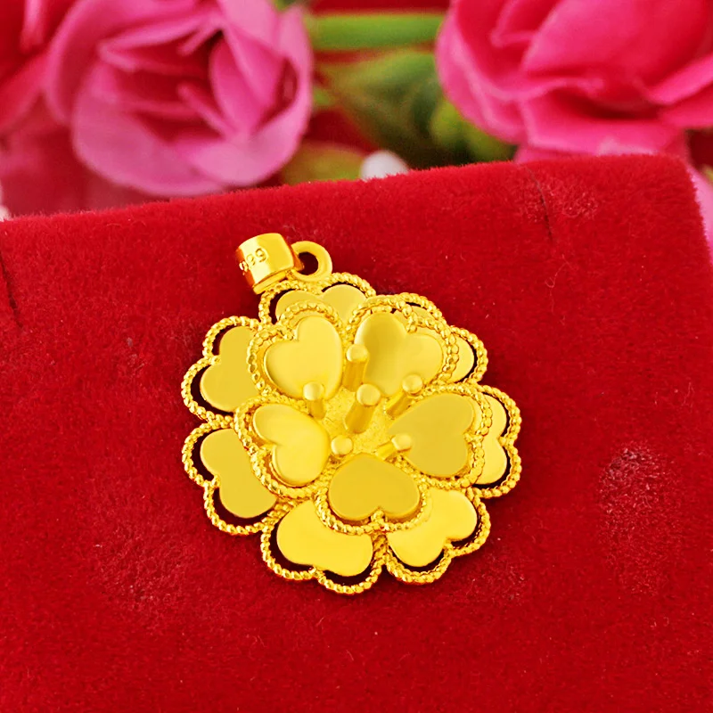 Simulation Vietnam Sand Gold Pendant Necklace 24K Brass Gold Plated Love Flower Water Drop Heart Shape Flower Pendant Gift