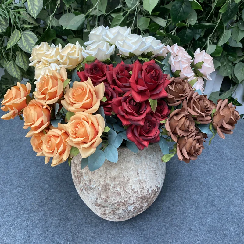 9roses/bunch  Aritificial rose small rose living room decoration simulated dry flower dining table flower home decoration