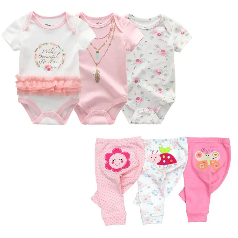 

Fetchmous 6Pcs/lot Baby Bodysuits and Pants Four Seasons Cartoon Newborn Baby Boy Girl Jumpsuits pants Soft Baby Clothes