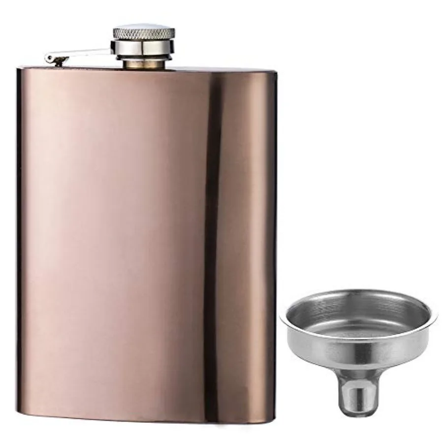 Stainless Steel 8OZ Hip Flask, Rose Gold Flasks for Liquor with Funnel, Promotion Gifts for Men