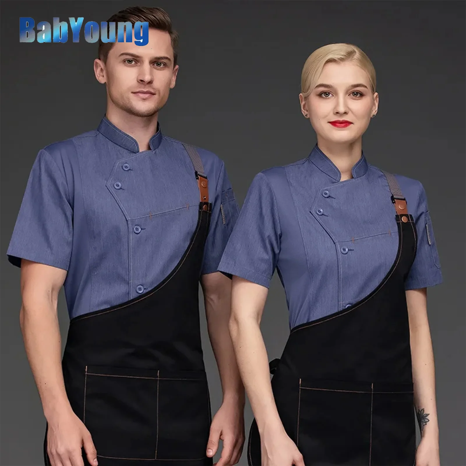 

Chef Jacket And Apron For Men Women Restaurant Kitchen Cook Waiter Waitress Uniform Bakery Bar Cafe Clothes