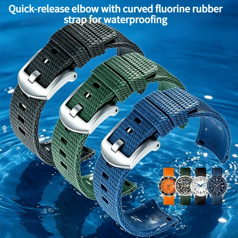 Curved arc-shaped fluororubber watch strap men for original Casio Citizen DOXA AGELOCER FKM watchband Exercise Waterproof
