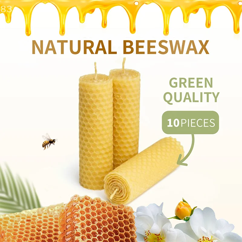 10 Uds. De escamas de cera de abejas naturales, excelentes tabletas con Base de panal, tabletas de cera de abejas, Base de nido, Material de vela enrollado a mano DIY