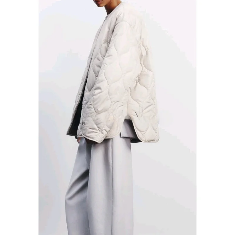 봄 신상 여성 미니멀리스트 스타일 편안한 라운드 넥 지퍼 포켓 장식 코튼 재킷 긴 소매 단색