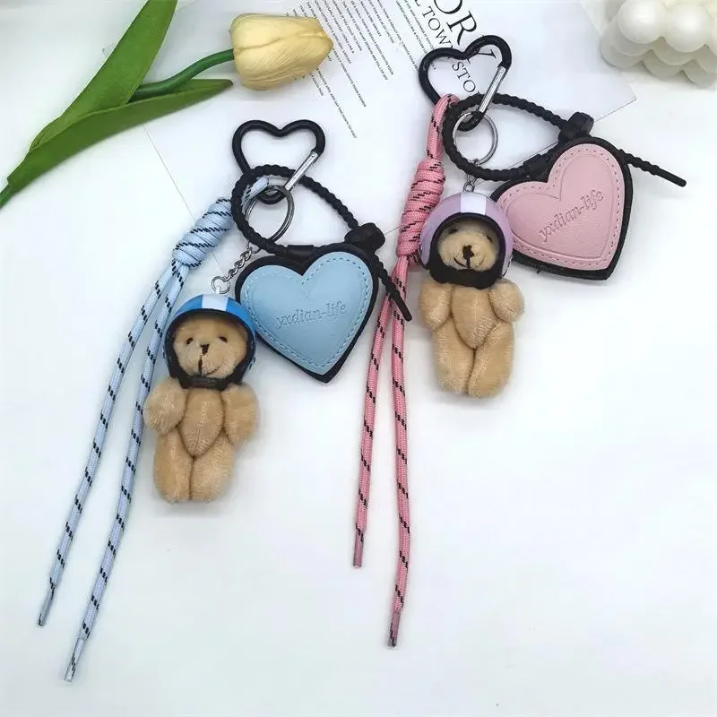 

Dollhouse Cute Helmet Bear Pendant Motorcycle Bear Doll Plush Keychain Toy