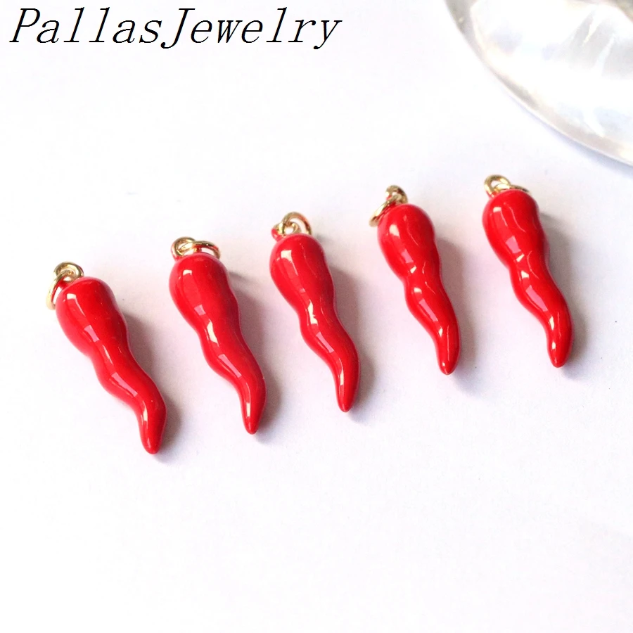 10Pcs Fashion Micro Pave CZ Pepper Pendant,CZ Chili Red Enamel Peppers Pendant For Earrings Necklace Jewelry Making