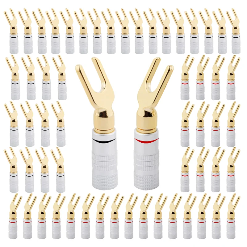 

10Pcs Y/ U Type Banana Connectors Banana Plugs Speaker Audio Cable Wire Connector Screw Lock Fork Spade Plug