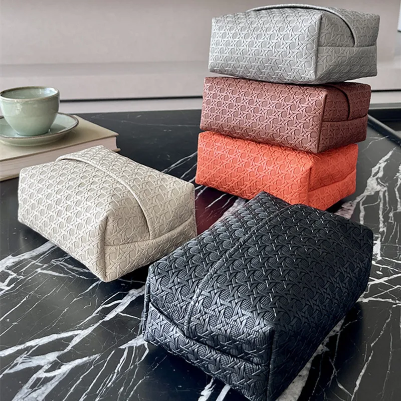 Pebble Grain Luxury Minimalist Leather Tissue Box - Fashion Warm Creative Rectangular Holder for Living Room Entryway
