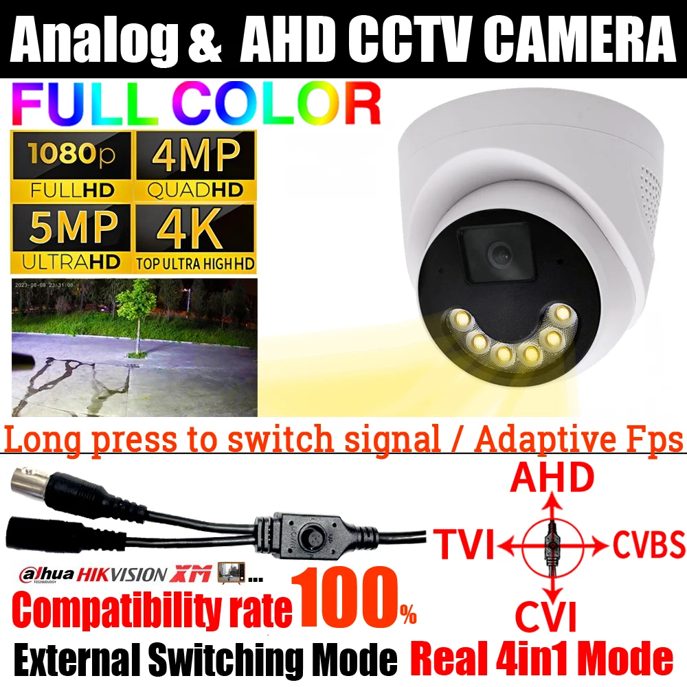 

6LED LIKE SUN Luminous Full Color AHD Camera 5MP 4M 2MP 4K CCTV TVI/CVI/Analog 4in1 OSD Menu Cable Digital HD Security Monitor