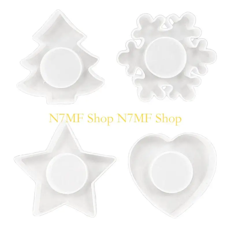 

N7MF Candlestick Mold Epoxy Mould for Table Decorations Christmas Tree Snowflake Heart Star Holder Silicone Mould