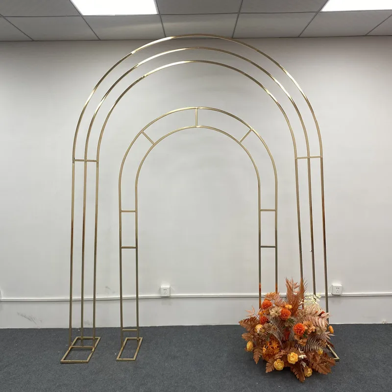 Shiny Gold Iron Arc Double Rod Arch, Outdoor Wedding Decoration Stand, Valentine's Day Birthday Party Display Stand Flower Stand