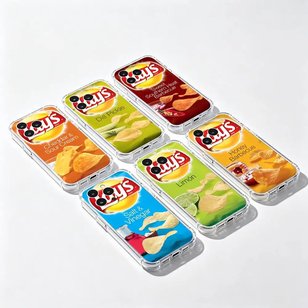 Funda Transparente IMD para Teléfono con Diseño de Papas Fritas L-Lays para iPhone 17 16 15 14 13 12 11 PRO MAX PLUS Mini, Funda Suave