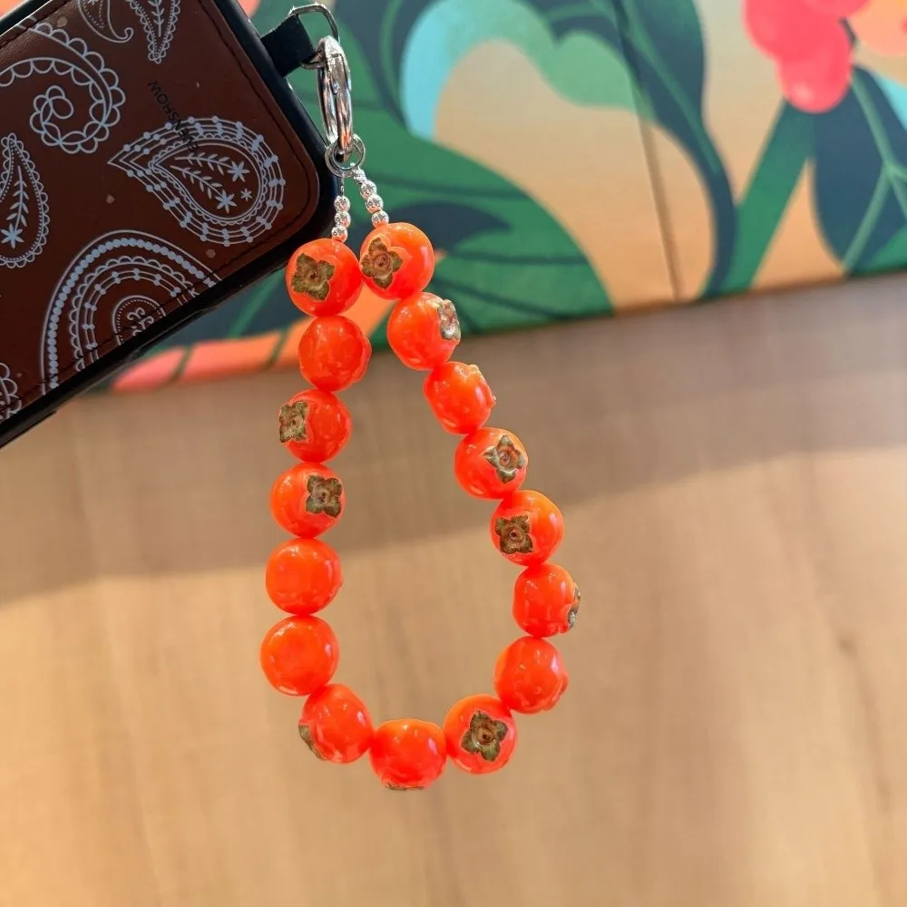 New Exquisite Fruit Beads Keychain Strawberry Blueberry Bag Charm Portable Cute Mobile Phone Chain Party
