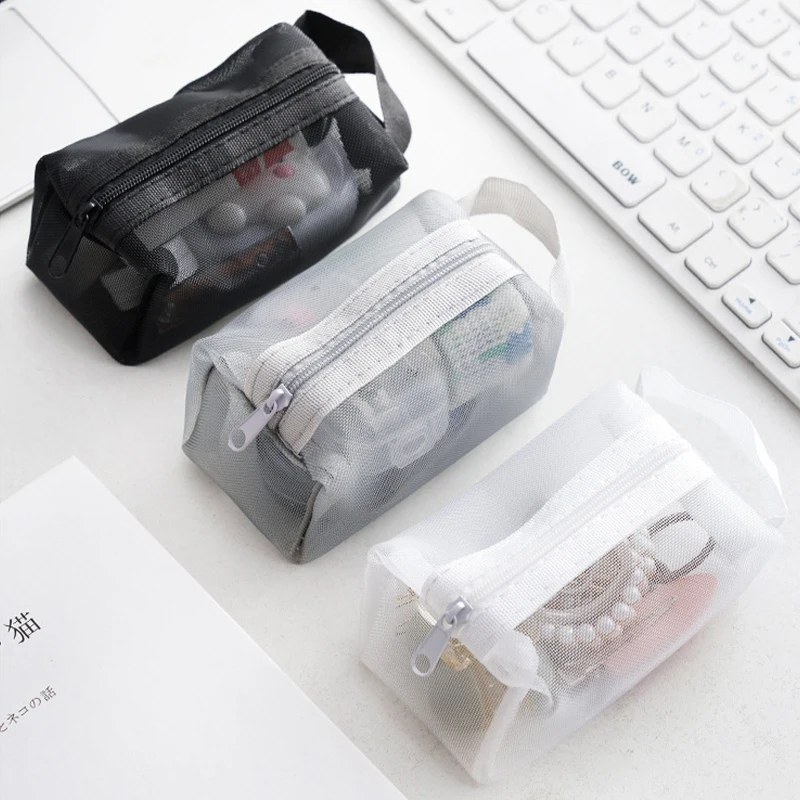 

Large Capacity Key Bags Transparent Cosmetic Bag Square Mesh Storage Pouch Mini Zipper Coin Purse Mini Wash Bag Stationery Case