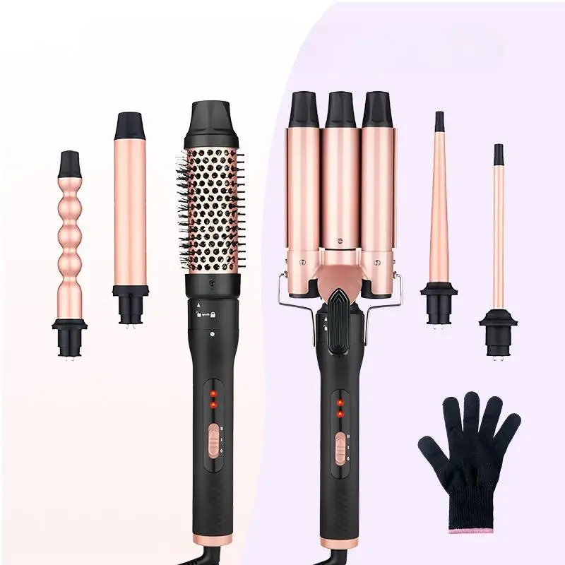 6 in 1 Curling Iron,Curling Wand Set with Curling Brush and 5 Interchangeable Ceramic Curling Wand,Instant Heat Up,Include Heat