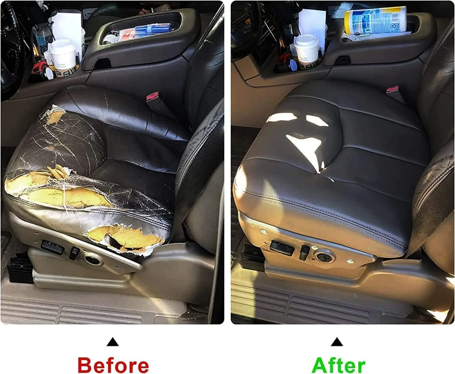 Driver and Passenger Bottom & Top Lean Back Leather Seat Cover & Driver Foam & Armrest Cover Dark Gray 692/69i Fit for Chevy Sil