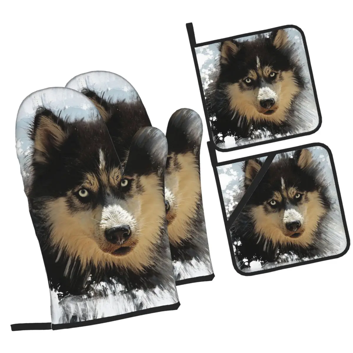 

Siberian Husky Oven Mitts and Pot Holder Sets of 4 for Baking Kitchen Cooking Grilling Resistant Non-Slip Gloves