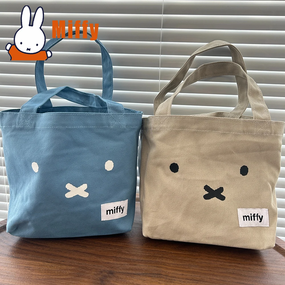 

Kawaii Miffy Canvas Tote Bag Cute Rabbit Lunch Bag Handheld Storage Organizer Adorable Daily Shopping Pouch Girl Gift