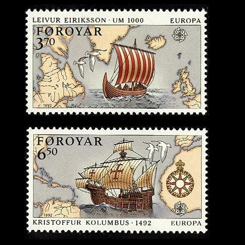 2 unidades/juego de sellos postales de las Islas Feroe, 1992, descubrimiento de América, sellos postales MNH