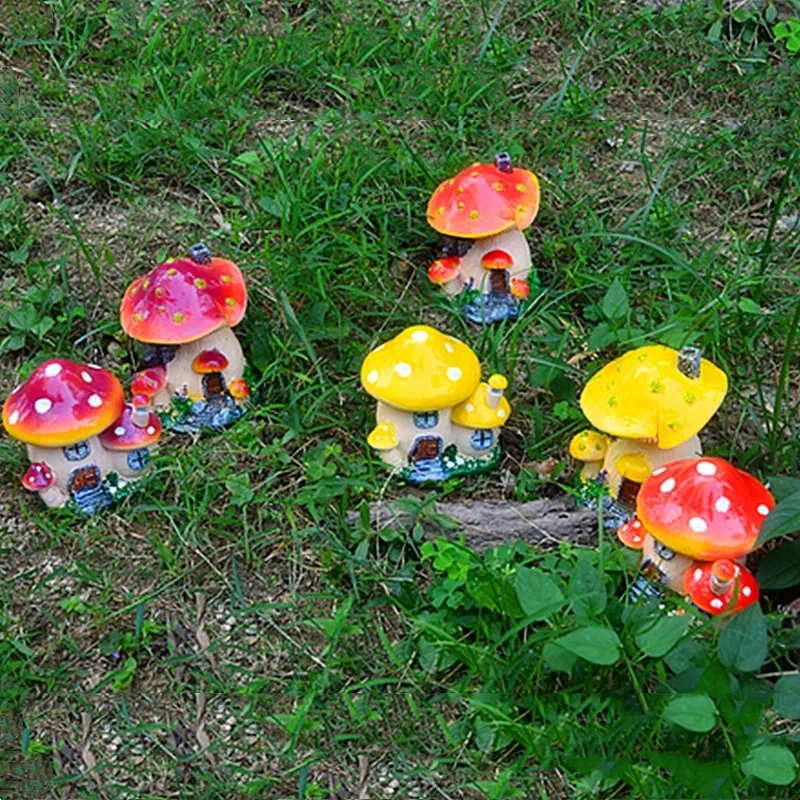 Cute Resin Mini Mushroom House Outdoor Garden Decoration Statue Gnome's House Sculpture For Home Office Room Decor Ornament