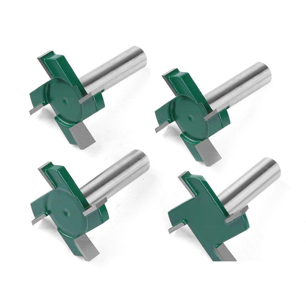 1/2" 12mm Shank 4 Edge T Type Slotting Cutter Woodworking Tool Router Bits For Wood Industrial Grade Milling Cutter Slotting