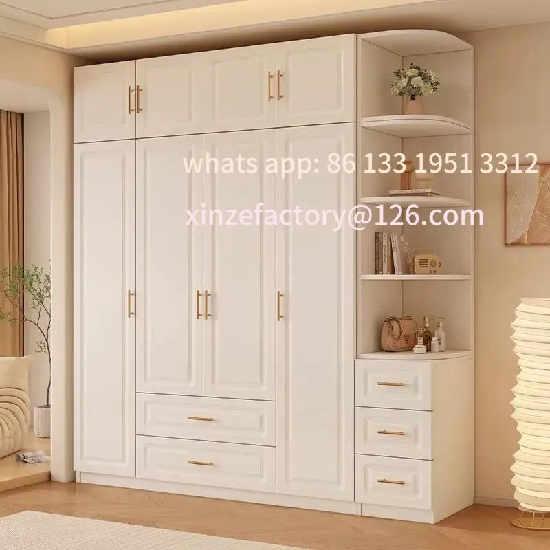 

Customizable solid wood wardrobe master bedroom four doors durable living room large capacity rental room wardrobe new thick