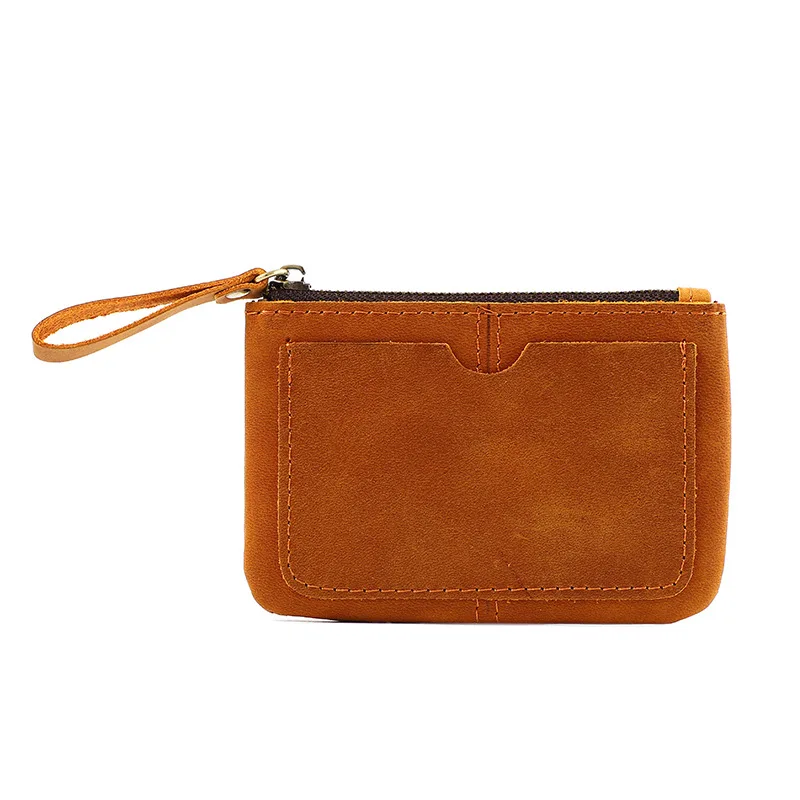 Vintage Genuine Leather Mini Men's Women's Coin Wallet Retro Casual First Layer Leather Credit Card Bag Coin Purse Zipper