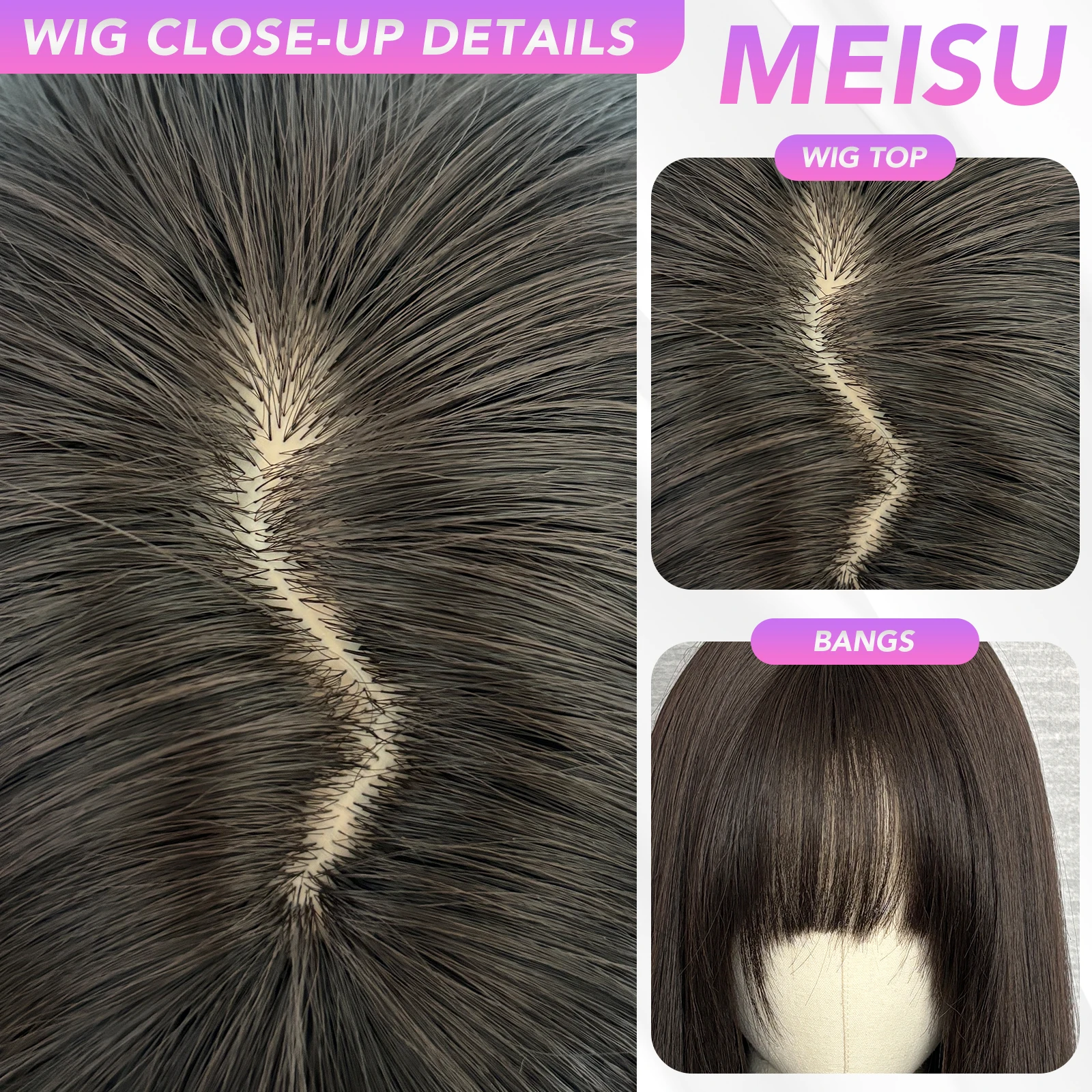 MEISU 16 بوصة الشاي الأسود الاصطناعية الانفجارات الهوائية شعر مستعار مستقيم الطبقات مستقيم الباروكات الألياف مقاومة للحرارة حفلة أو صورة شخصية للنساء #4