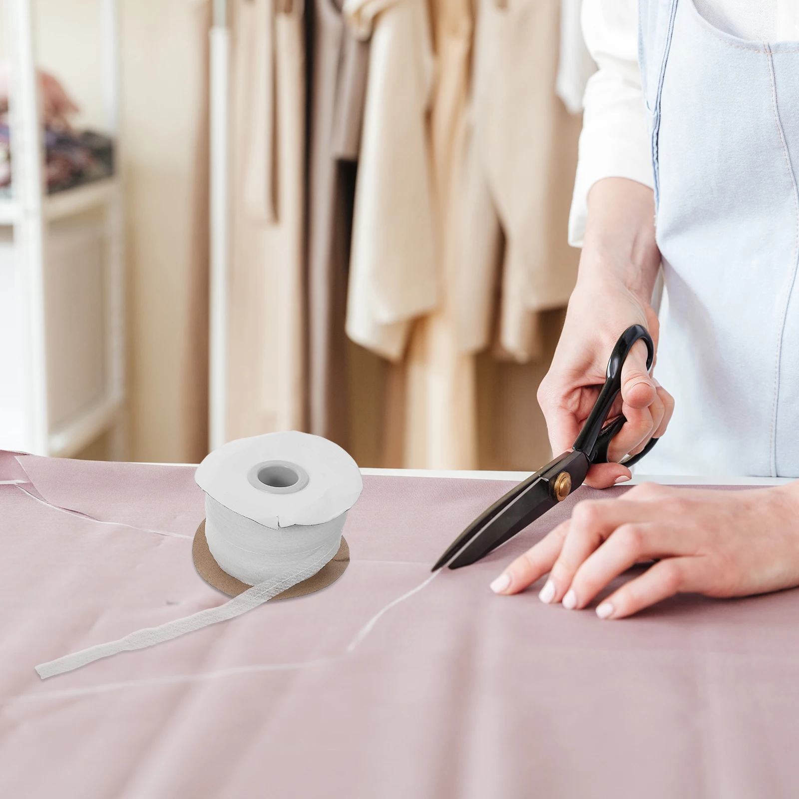 

100M White Non-woven Fusible Interfacing Fabric with Center Line for Clothing DIY Sewing Lining Strips Bonding Web