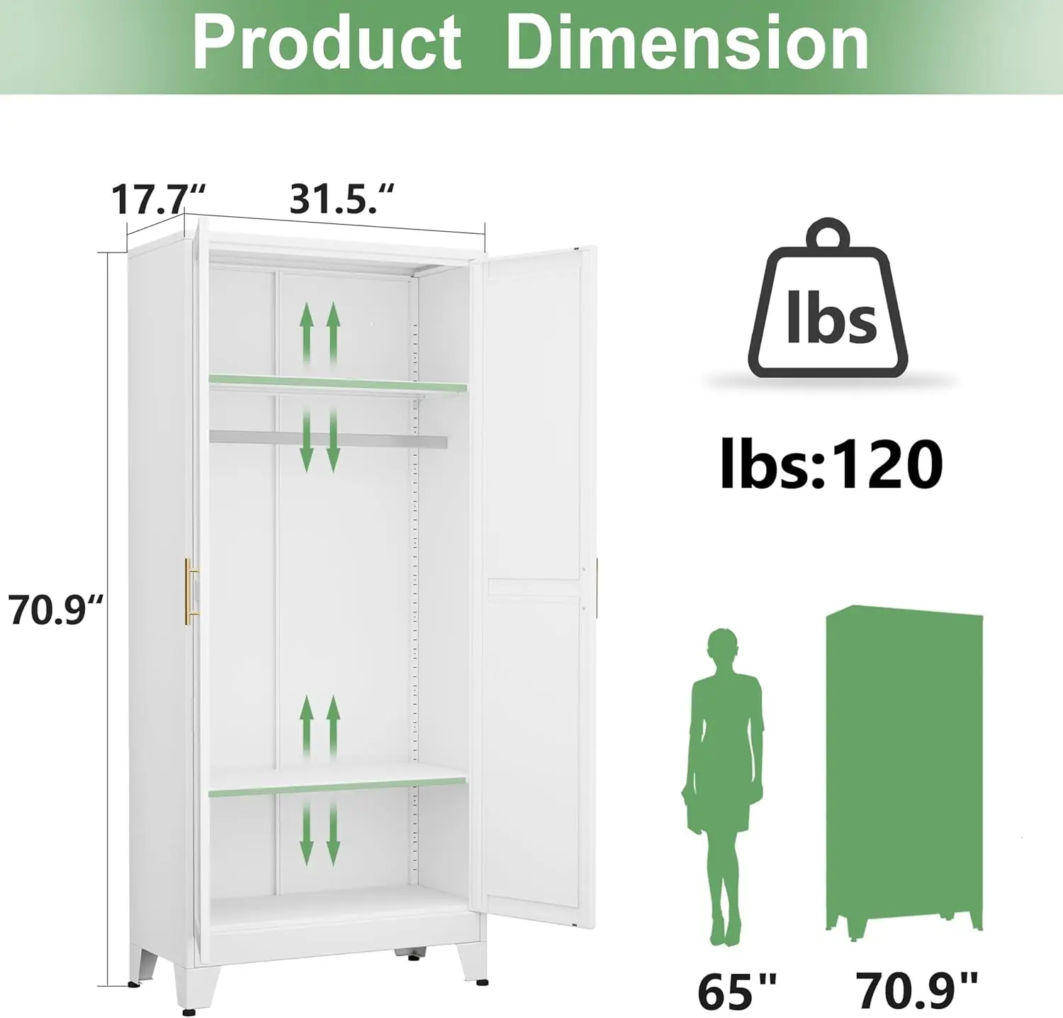 Closet, Adjustable Shelve, Clothes Drying Pole, Steel Wardrobe Cabinet for Bedroom (White)