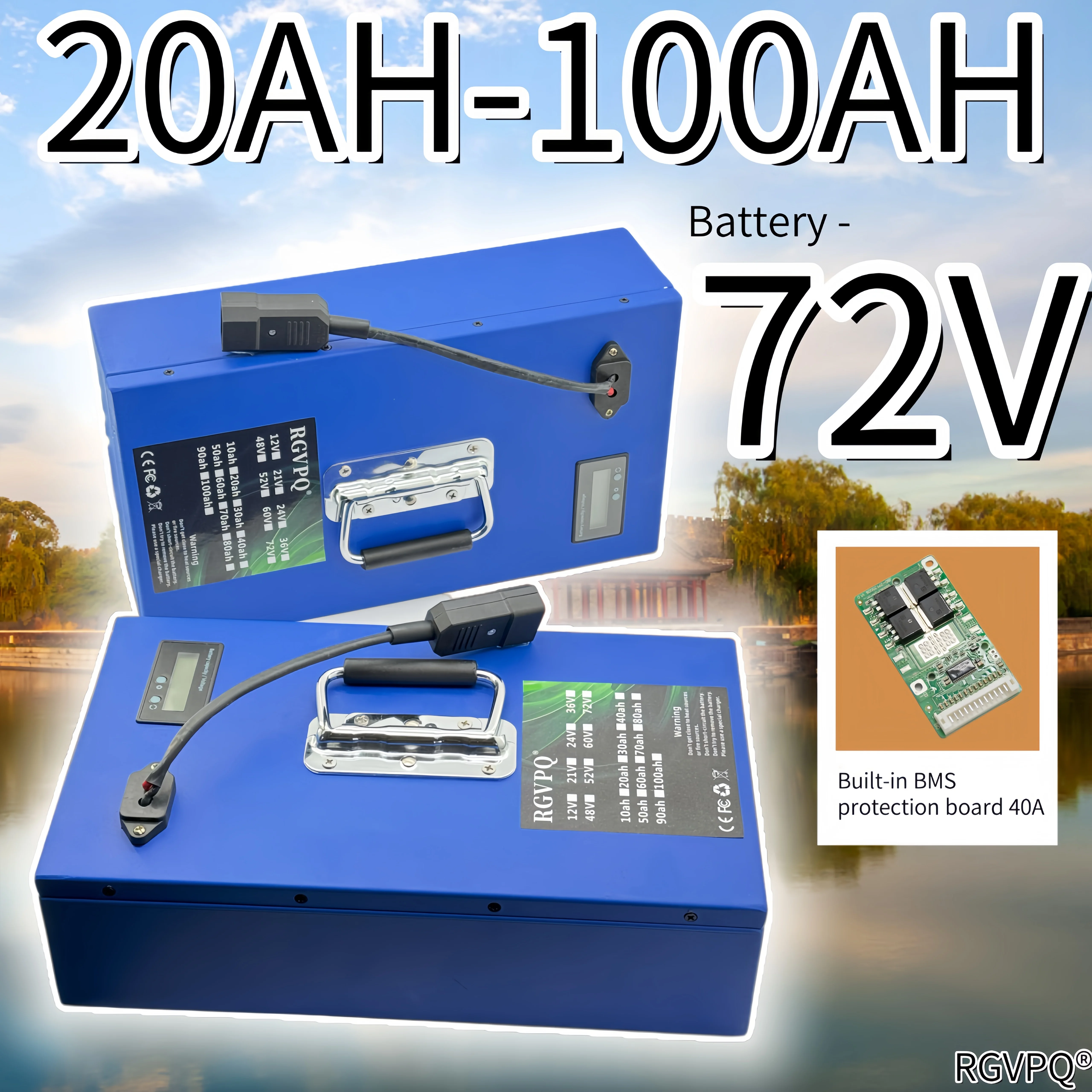 

Fast shipping, air transportation, 72V100AH18650 lithium battery, built-in BMS40AH, suitable for all motors below 3000W