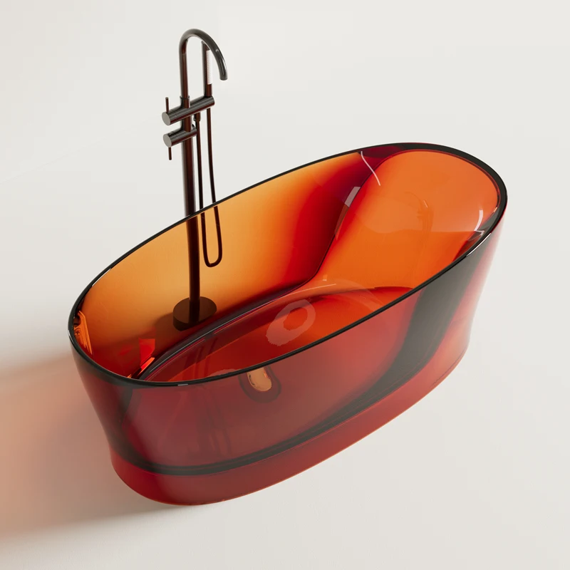 *a* Customized Clear Transparent Resin Bath Tub Modern Design Freestanding Soaking Bathtub with Drainer for Adults